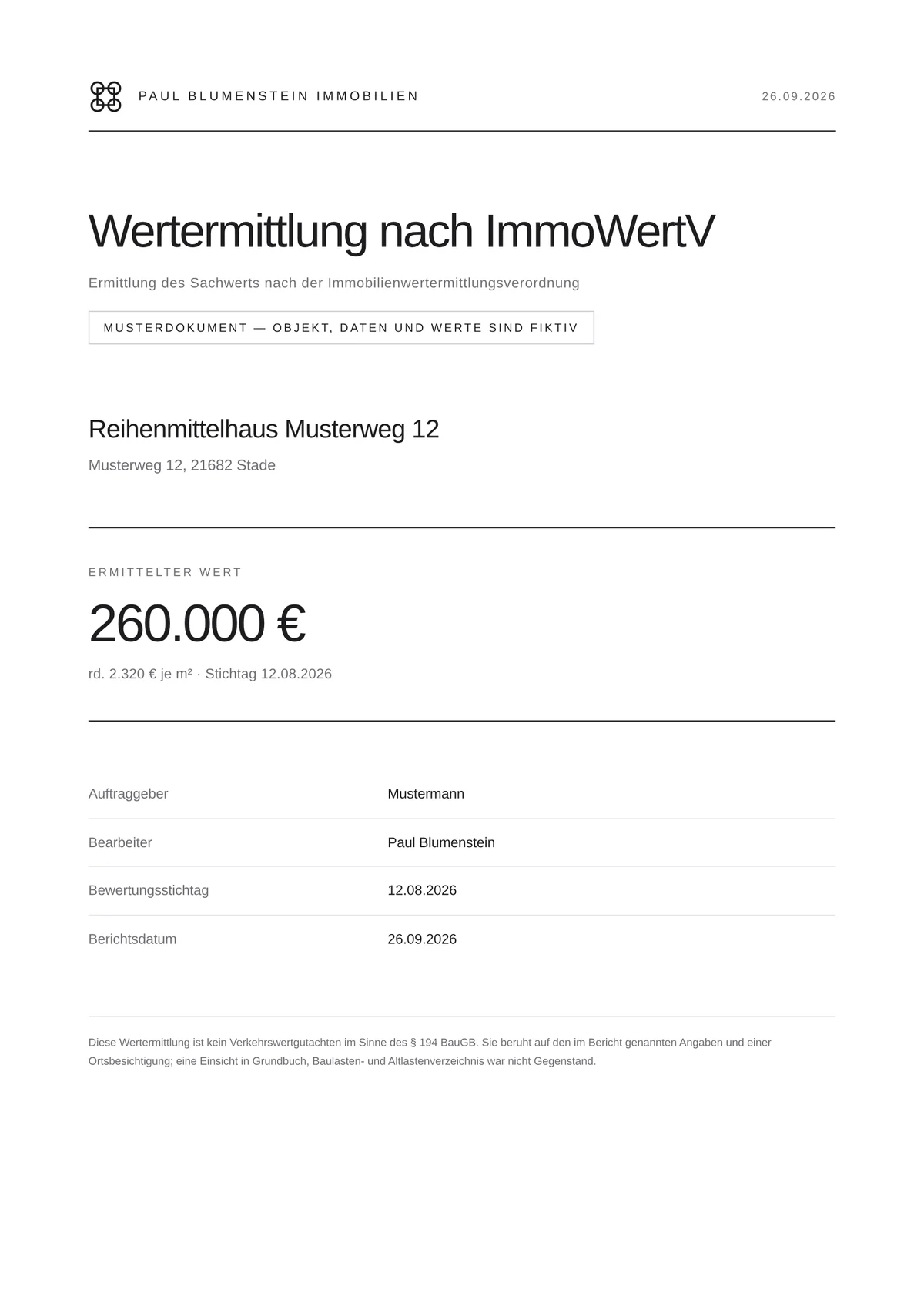 Musterbewertung – Deckblatt